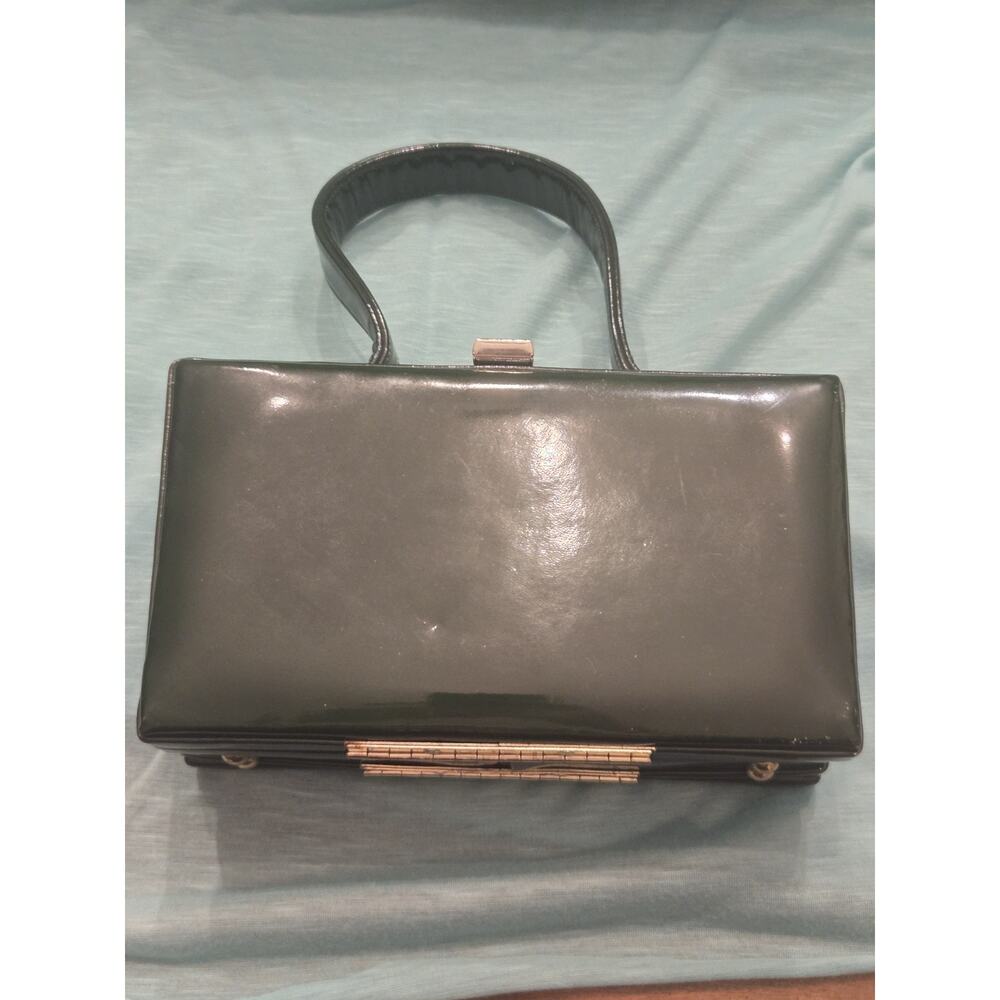 Stylecraft Miami Dark Green Patent Leather Handbag Vintage 1960s